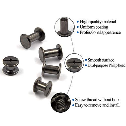 80 Sets Chicago Screws Assorted Kit 4 Sizes Gun Metal Leather Rivets 1/4 5/16 3/8 1/2 Screw Rivets Slotted Phillip Head Book Binding Posts Nail Rivet Chicago Bolt for DIY Leather Craft M5 - size: Gun Metal-6,8,10,12