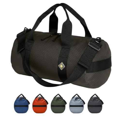 25L Field Heavy Duty Duffle Bag, Weatherproof Ripstop Gym Travel Gear Bag | Folds flat for storage. #10 double-slider zipper with splash cover. Wraparound handles rated for heavy loads. - color: Black, size: 10" x 20" (25 Liters)