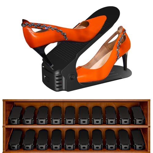 Shoe Slots Organizer, 20PCS Adjustable Double Layer Stack Shoe Rack, 50% Space-Saving Storage Rack Holder, Black - color: Black, size: 20PCS