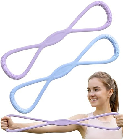 Resistance Bands with Handles, 2 Pcs Figure 8 Exercise Bands for Arm, Back and Shoulder Training, Elastic Fitness Bands for Strength Training, Stretching, Yoga and Home Workouts - color: blue+purple