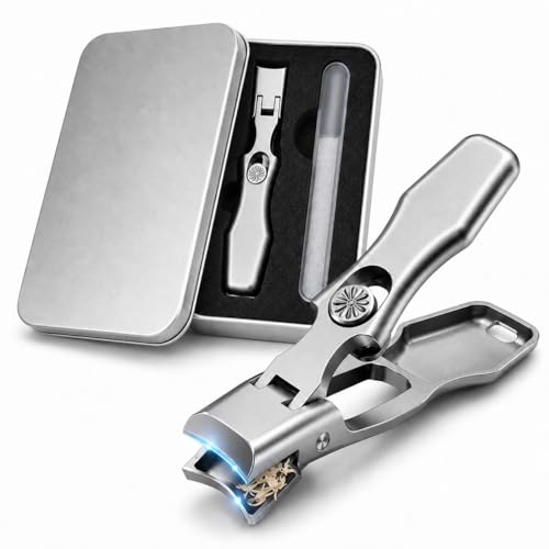 German Heavy Duty Nail Clippers for Thick Toenails, Ultra Sharp Toenail Clippers with Catcher, Heavy Duty Toenail Cutter with Storage Box, Free Nail File Included (Silver) - color: Silver