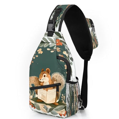 Squirrels Sling Bags for Women Men, Waterproof Crossbody Sling Backpack Travel Outdoor Sports Chest Bag - color: Green