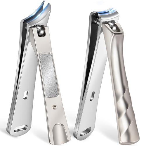 Nail Clippers for Men with Slanted Curved Blade, Large Heavy Duty Fingernail Clipper Stainless Steel Slanted Nail Cutter with Long Handle Gifts for Men Women Adults - style: Silver Ingrown Toenail Clippers