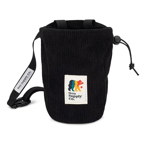 Oso Supply Co - Vintage Corduroy Climbing Chalk Bag for Rock Climbing & Bouldering with Zipper Pocket, Brush Loop & Adjustable Belt - Perfect Gear for Indoor Gym and Outdoors - color: Slate Black