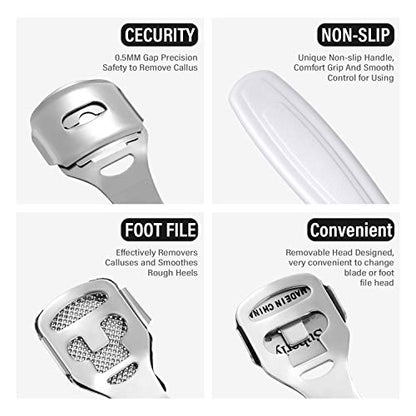 Callus Shaver Set, 50 Blades 1 Stainless Steel Shaver 1 Foot File, 52 Pcs | Callus Remover for Feet and Hands, Foot Razor Kit, Hard Skin, Replacement Blades Included