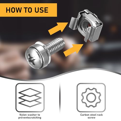 110 Pcs/55 Set Rack Mount Screws and Cage Nuts for Server Cabinet Cage Nuts & Mounting Screws Washer, Carbon Steel Racks Screw for Rack Mount Server Shelves Cabinet - color: silver