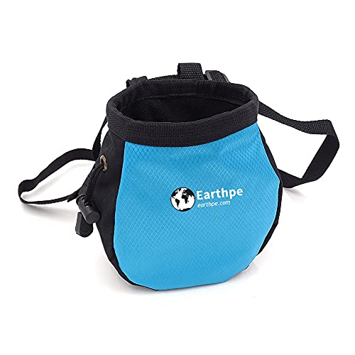 Chalk Bag, No Leak Rock Climbing Straw String Bag Drawstring Rock Climbing Chalk Bag Magnesia Sack with Zippered Pocket Adjustable Belt for Hunting, Hiking, Fitness Gym - color: Blue