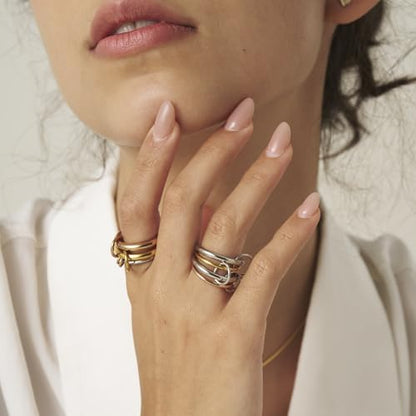 Shapes Studio Trio Linked Ring, stackable Ring, Minimalism style for women, Never Tarnish - size: 7, style: Four Band (two silver)