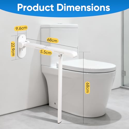 26.8 INCH Flip-Up Toilet Grab Bar with Support Leg, Wall-Mounted Safety Rail for Bathroom, Night Glow Strips on Both Sides, Folding Handrail for Elderly & Disabled - size: 26.8 In with Support Leg