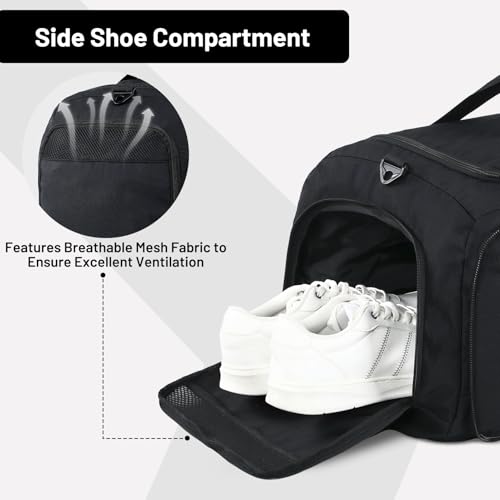 MIER Packable Travel Duffle Bag with Shoe Compartment, 80L, Black | Foldable Weekender Duffel; Multi-Pockets; Adjustable Shoulder Strap; Luggage Sleeve; Travel, Sports, Camping, Gym - color: Black, size: 80L