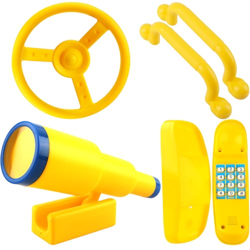 5 Pack Kids Playground Accessories Set Swingset Steering Wheel Plastic Telescope Safety Handles Telephone Toy for Outdoor Playhouse Playset (Color Set 4) - color: Color Set 4