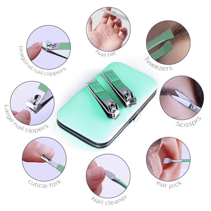 Manicure Set 8 in 1 Nail Clipper Set,RedFlow Nail Clippers,Fingernail & Toenail Clippers,Manicure Tools,Pedicure Tools,Suitable for Travel Manicure Kit,Nail Set Kit with Everything Profe (Green) - color: Green