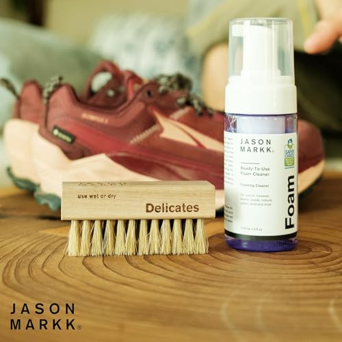 Jason Markk Quick Clean Kit, Shoe Cleaner, 2-Piece Set, Ready-To-Use Foam & Delicates Brush, Sneaker Care, Ideal for Footwear, Safe for Leather, Suede, Nubuck, Cotton, Knits, 4oz - size: 2 Fl Oz (Pack of 2), style: Quick Clean Kit