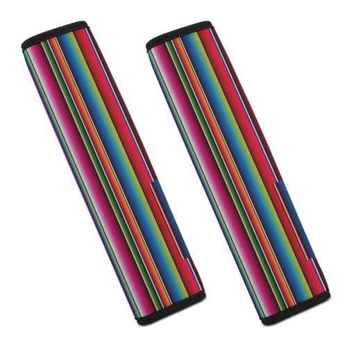 Universal Fit Car Seat Belt Pad for Elderly Support, All Vehicles, 2 Piece Mexican Serape Blanket Stripes Automotive Seat Belt Protector Pressure Relief - color: Pattern 114
