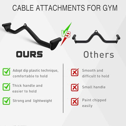 BLUSLM Lat Pull Down Bar T bar Row Attachment, V Bar Tricep Lat Pulldown Attachments, Back Strength Training Bar for Home Gym Exercise Cable Machine Attachments - color: Black 05
