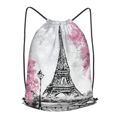 Art Watercolor Paris Eiffel Tower Drawstring Backpack String Bag Gym Sackpack Lightweight Waterproof Sport Bag for Women Men - color: Art Watercolor Paris Eiffel Tower