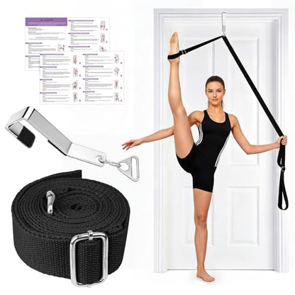 Stretching Strap with Door Anchor Improve Leg Flexibility for Splits - color: Black
