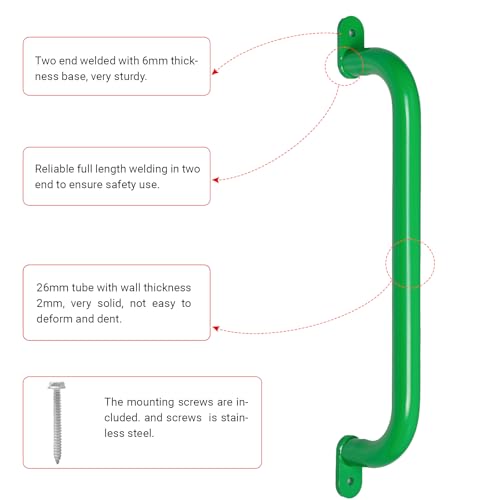 17 Inch Green Playground Handles Indoor Kids Monkey Bar Ladders 2Pcs | Heavy Duty Solid Metal, Vibrant Color Smooth Glossy Powder Coating, Comfy Secure Grips for Playset Swing Set Climbing Frame - color: Green - 2 Pack