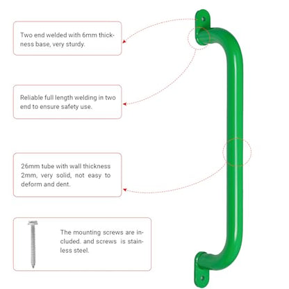 17 Inch Green Playground Handles Indoor Kids Monkey Bar Ladders 2Pcs | Heavy Duty Solid Metal, Vibrant Color Smooth Glossy Powder Coating, Comfy Secure Grips for Playset Swing Set Climbing Frame - color: Green - 2 Pack
