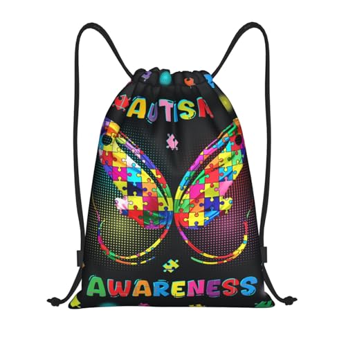 Drawstring Sports Backpacks - Lightweight Swim Gym Bags for Women Men String Sackpack for Beach Travel Yoga(Small, Autism Awareness Butterfly) - color: Autism Awareness Butterfly, size: Small