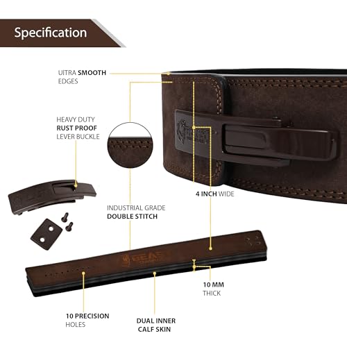 Beast Power Gear Weight Lifting Belt Lever Buckle 10MM 13MM Thick & 4 Inches Free Strap Weightlifting, Powerlifting, Deadlifts, Squats Men Women - color: Brown, size: Medium