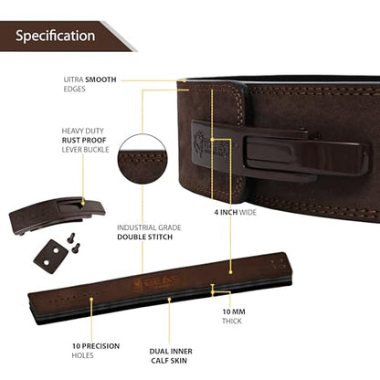 Beast Power Gear Weight Lifting Belt Lever Buckle 10MM 13MM Thick & 4 Inches Free Strap Weightlifting, Powerlifting, Deadlifts, Squats Men Women - color: Brown, size: Medium