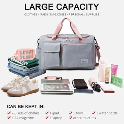 Small Gym Bag for Women, Travel Duffle Bag Carry On Weekender Bag with Shoe Compartment - color: 40#Grey-Zipper, style: Gym Bag&toiletry Bag