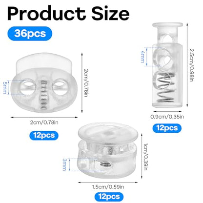 36PCS Spring Cord Lock, Plastic Cord Locks for Drawstrings Spring Toggle Stopper Cord Adjuster Shoelace Fastener Lock