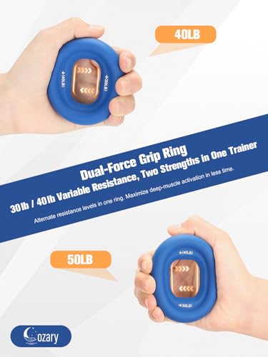 Cozary Grip Strength Trainer Set, 6-Piece - 20-70 lb Hand & Finger Training Set with 3 Grip Strength Rings & 3 Finger Stretchers - For Climbing, Strength Sports & Home - Ideal for Beginners and