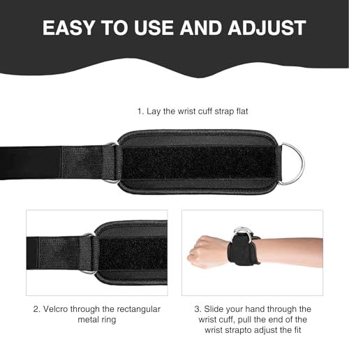 2 Pcs Wrist Cuffs Lifting Straps with D Rings for Cable Machine, Adjustable Gym Weightlifting Straps