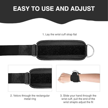 2 Pcs Wrist Cuffs Lifting Straps with D Rings for Cable Machine, Adjustable Gym Weightlifting Straps
