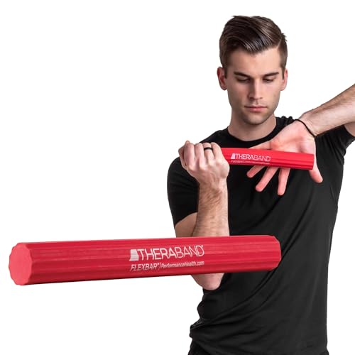 THERABAND FlexBar Resistance Bar, Physical Therapy, Flex, Elbow, Wrist, Red | Flex therapy bar for physical therapy, wrist and forearm exercise, with non slip grip and compact design