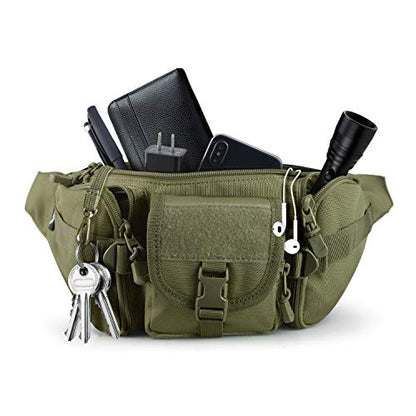 FRTKK Tactical Fanny Pack Military Waist Bag Pack with USA Flag Patch Utility Hip Pack with Adjustable Strap for Outdoors Fishing Cycling Camping Hiking Dog Walking (Army green) - color: Army green