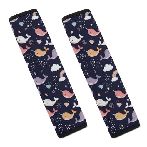 1 Pair Universal Fit Seat Belt Cover for Elderly Support, Most Cars, Narwhals Unicorns Whale Seat Belt Cushion, Neck and Shoulder Support - color: Pattern 1193