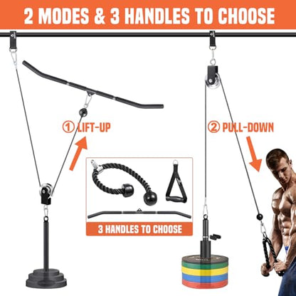 SERTT Cable Pulley System Gym, Power Rack Pulley Attachment with 2-in-1 LAT Pull Down Bar and Upgraded Loading Pin,Used for Triceps Pulldown, Biceps, Back, Shoulder - color: with Aluminium Alloy Pulley