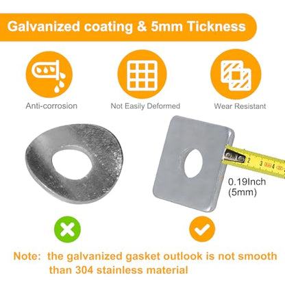 50 Pcs Heavy Duty Galvanized Squares Washer Plate Fastener Hardware 1/2(ID) X 2 X 2 (Square OD) X 3/16 (THK) inch - size: 1/2(ID) X 2 X 2 (Square OD) X 3/16 (THK), style: Galvanized