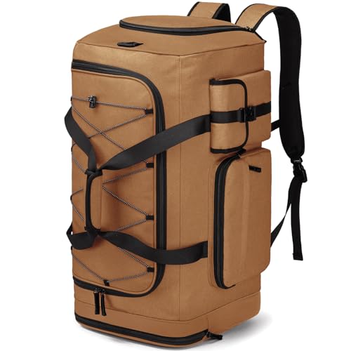 Lyweem Large Duffle Bag Backpack for Travel, 70L Heavy Duty Gym Duffel Bag with Shoes Compartment for Men & Women, Weekender Overnight Sports Backpack for Traveling - color: Khaki