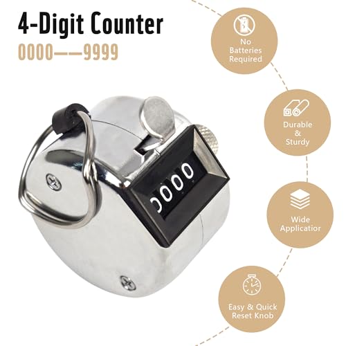 Metal Handheld Tally Counter 4-Digit Number Count Clicker Counter with Nylon Lanyard, Counter Digital Counting, One Hand Counter Clicker, Handheld Click Counter Digital Counting