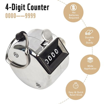 Metal Handheld Tally Counter 4-Digit Number Count Clicker Counter with Nylon Lanyard, Counter Digital Counting, One Hand Counter Clicker, Handheld Click Counter Digital Counting