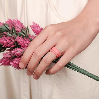 Egnaro Women's Stackable Silicone Rings, 2.5/5.5mm Wide 1.8/2mm Thick Bands | Comfort-Fit Rubber Bands Offer Breathable Flexibility for Nurses, Workouts, Pregnancy, Yoga, Travel, Office, and All-Day Wear - color: SETD3-Metallic Wine Red, Metallic Rose Red