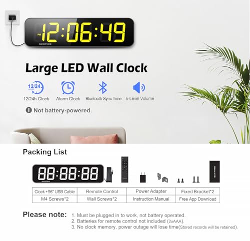 15.2" Gym Timer, Large Digital Gym Clock Wall with App & Remote Control, Customizable LED Colors, Count Down & Up, Stopwatch, Digital Timer for Fitness Classroom Home Garage Outdoor