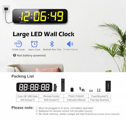 15.2" Gym Timer, App & Remote Control, Customizable LED Colors, Wall Clock | Large Digital Wall Clock, Count Down & Up, Stopwatch,Custom Intervals (P1-P9), Tabata, EMOM, AMRAP, Interval Workout Timer