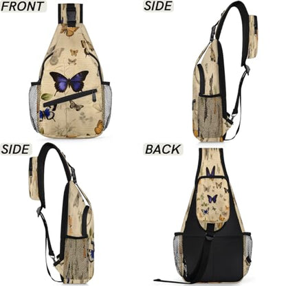 Retro Butterfly Sling Bags for Women Men, Waterproof Crossbody Sling Backpack Travel Outdoor Sports Chest Bag - color: Grey
