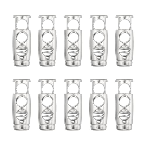 PATIKIL 10PCS Metal Cord Locks for Drawstrings, Spring Cord Lock Toggles Stopper Clamp 2 Holes Adjustable Slider End Fastener - color: Silver