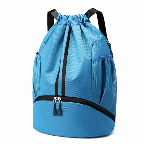 Hoedia Sports Drawstring Backpack - Swim Gym Bag for Women and Men | String Bag with Shoes Compartment and Wet Proof Pocket, Adjustable Wider Shoulder Strap, For Soccer, Basketabll, Volleyball - color: Sky Blue, size: Large
