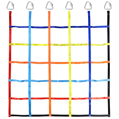 TOPNEW Climbing Net for Kids Outdoor, Ninja Cargo Net Rope Ladder Net for Ninja Slackline, Jungle Gyms, Swing Set, Playground Netting, Multi-Color - color: Multi-color