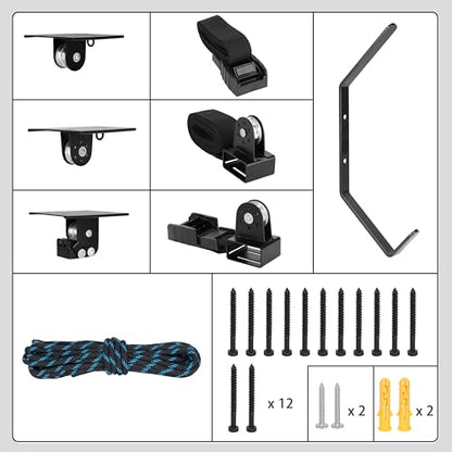 Hikeen Ceiling Hoist for Cargo Box, Heavy Duty Garage Storage Lift Pulley System Holds Up to 150 lbs Capacity, Fits 10-14 Foot Tall Garage Ceilings