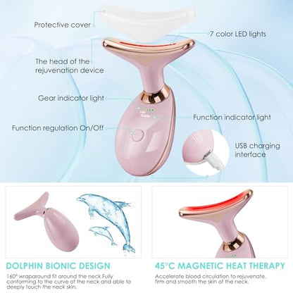 Facial Massager Red-Light-Therapy-for-Face and Neck, Face 𝖲 culpting Wand with 7 Color - Birthday, Christmas, Mothers Day, Valentines Day Gifts for Her Women Mom Best Friend Wife Teacher (Rose Gold) - color: Rose Gold