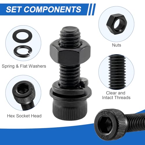 176Pcs M6 Screws Assortment Kit, M6x8/10/12/16/20/25/30/35 mm Hex Socket Head Cap Bolts with Nuts & Washers, 12.9 Grade Alloy Steel, Anti-Rust for 3D Printer & DIY - size: M6 Cap 12.9 - 176PCS