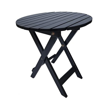 Outdoor Wooden Side Table, Folding Patio End Table, Small Round Furniture Table for Adirondack Chair, Balcony, Porch, Acacia Wood, No Assembly, Black - color: R-black-1